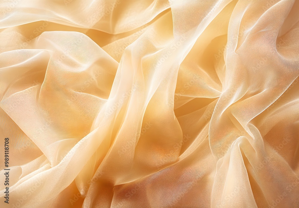 Fototapeta premium Golden Tulle Fabric Texture With Delicate Ruffles