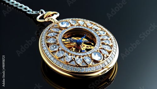 Exquisite diamond-encrusted pocket watch with intricate design and timeless elegance photo