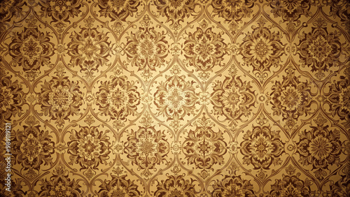 Elegant vintage background with intricate floral patterns in gold and brown tones, perfect for adding touch of sophistication to any design project