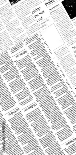 Vector white and black newspaper paper grunge vintage old aged texture with fragments of newspaper text Transparent background.