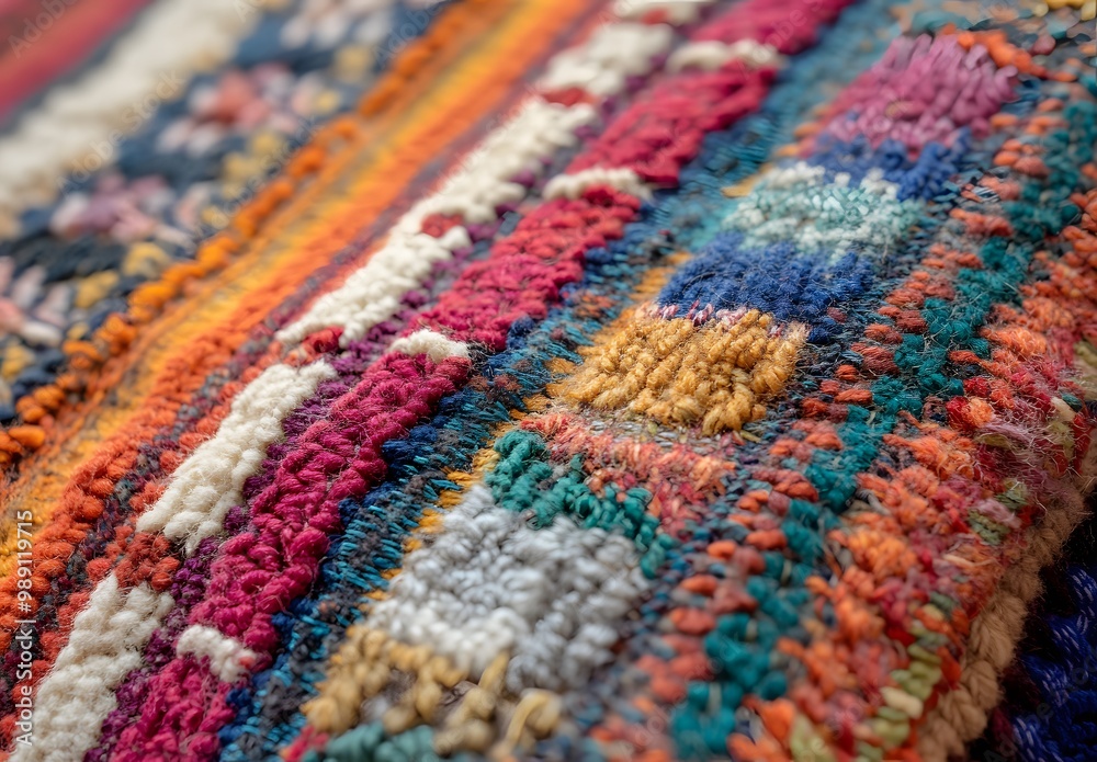 Close-Up of Vibrant Moroccan Wool Rug Texture Close-Up of Vibrant Moroccan Wool Rug Texture