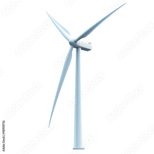 Wind turbine on white isolated background, symbolizing renewable energy. transparent background