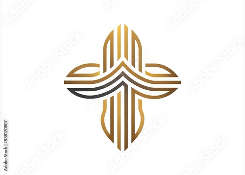 A modern, elegant church logo featuring a stylized Christian cross with curved lines and abstract shapes, symbolizing faith, hope, and spirituality in a minimalist design.