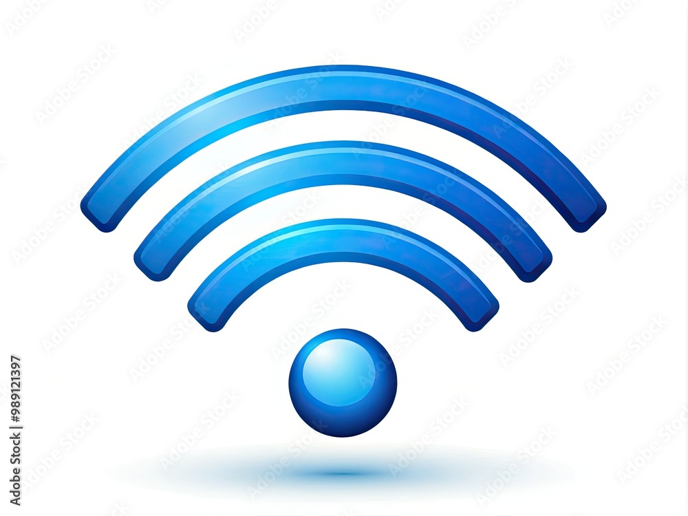 A modern, sleek, and minimalist illustration of a wireless internet connection icon, featuring a series of concentric circles emitting blue waveform lines. A modern, sleek, and minimalist illustration of a wireless internet connection icon, featuring a series of concentric circles emitting blue waveform lines.