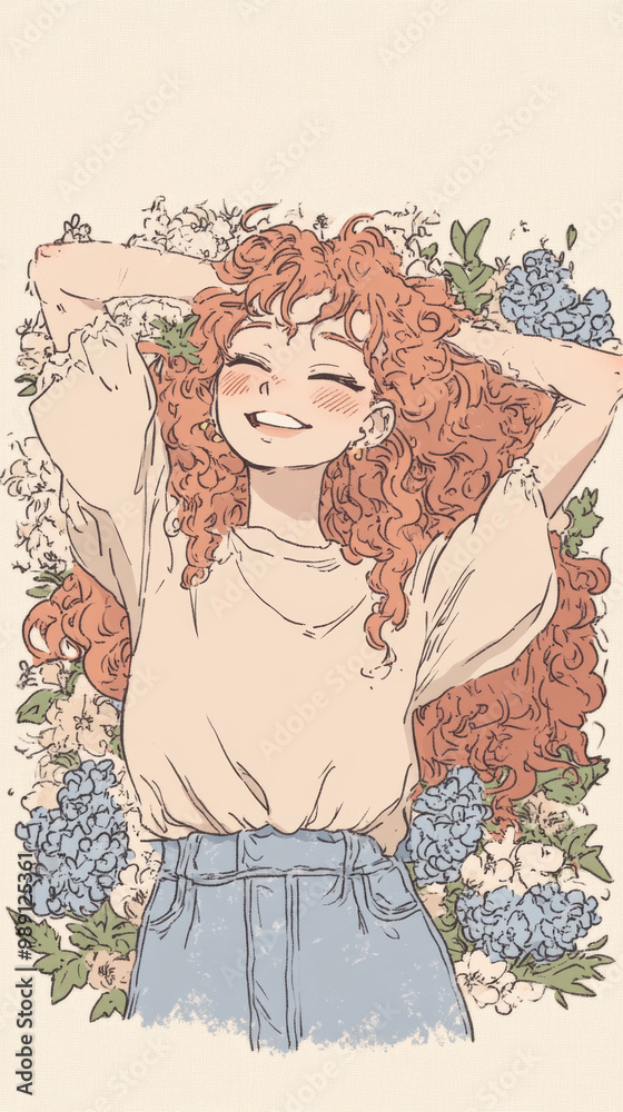 A drawing of a woman with long red hair A drawing of a woman with long red hair