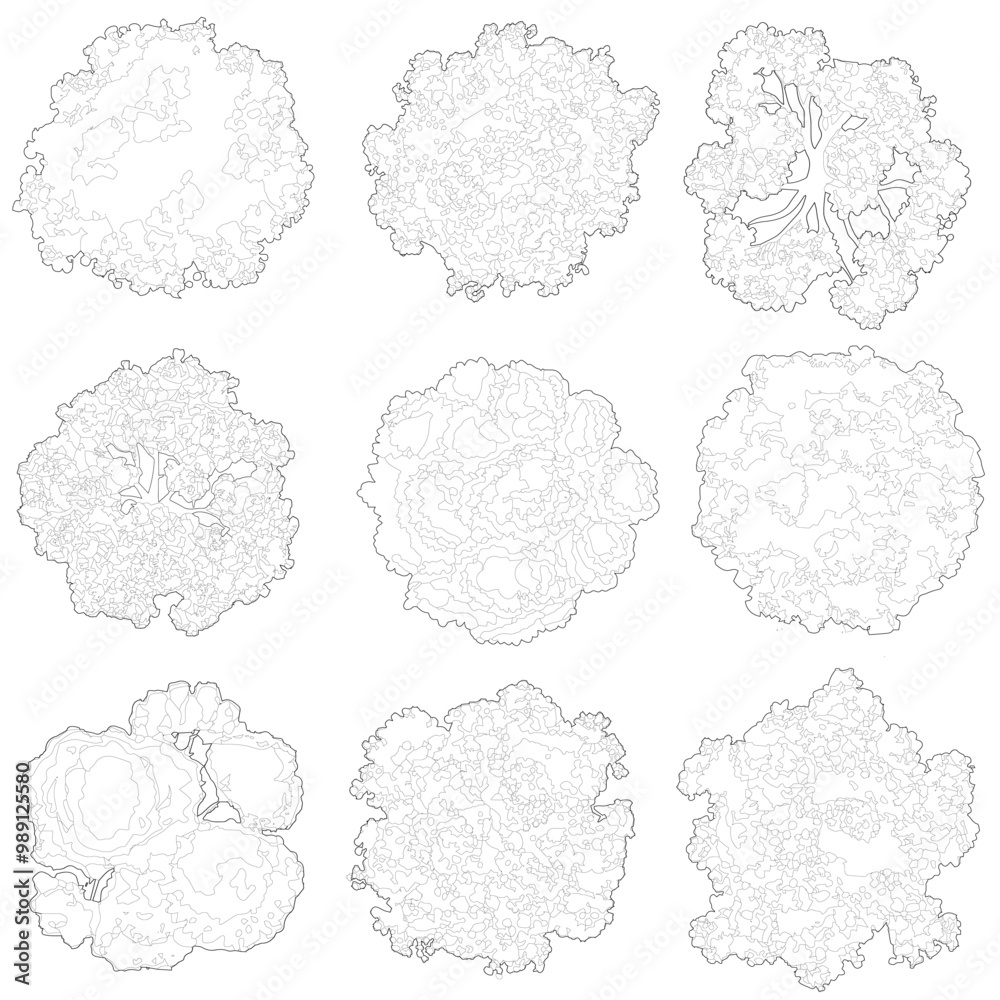 top view trees, cad outlined set of trees vol.2 
