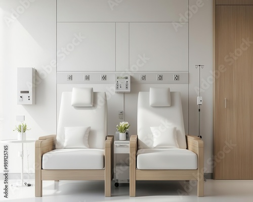 Oncology treatment room with chemotherapy chairs, oncology treatment, cancer care