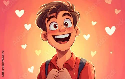 Illustration of a Lovestruck Cartoon Man Flashing a Big Smile   photo