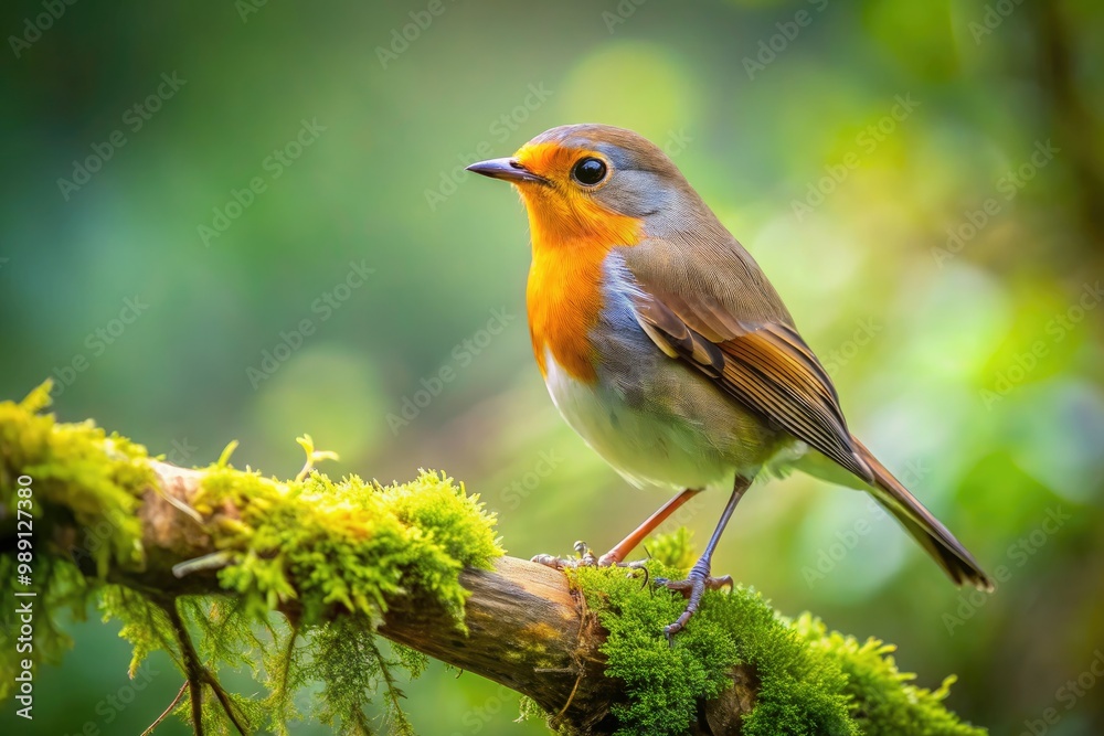 A serene solo bird perches on a delicate, moss-covered branch amidst lush green foliage, its plumage a warm blend of earthy tones and subtle hues. A serene solo bird perches on a delicate, moss-covered branch amidst lush green foliage, its plumage a warm blend of earthy tones and subtle hues.