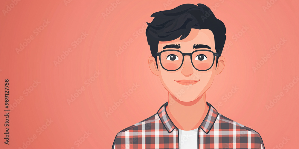 Young man with glasses smiling on pink background Young man with glasses smiling on pink background