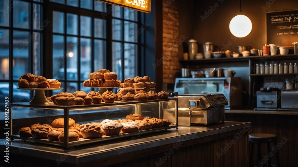 Fototapeta premium Local cafe counter with baked goods background