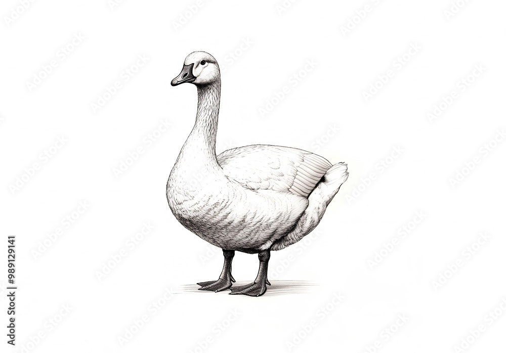 Obraz premium Goose, sketch. Vintage retro print, goose sketch ink pencil style drawing, linear drawing, engrave old school. Sketch artwork silhouette goose. Farm poultry. Illustration