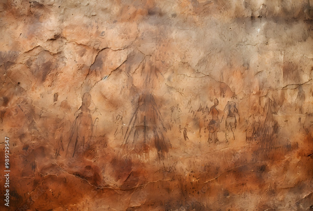 Fototapeta premium Ancient Cave Painting with Rusted Metal Texture