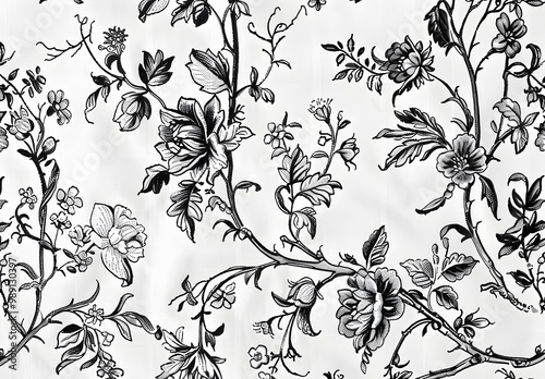 Vintage French Toile Floral Wallpaper Pattern