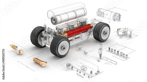 Detailed Illustration of a Car Engine Design