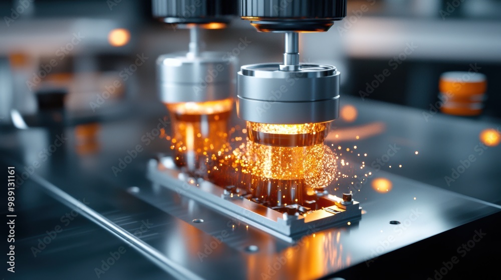 Modern Machinery Producing Sparks in Industrial Setting Modern Machinery Producing Sparks in Industrial Setting