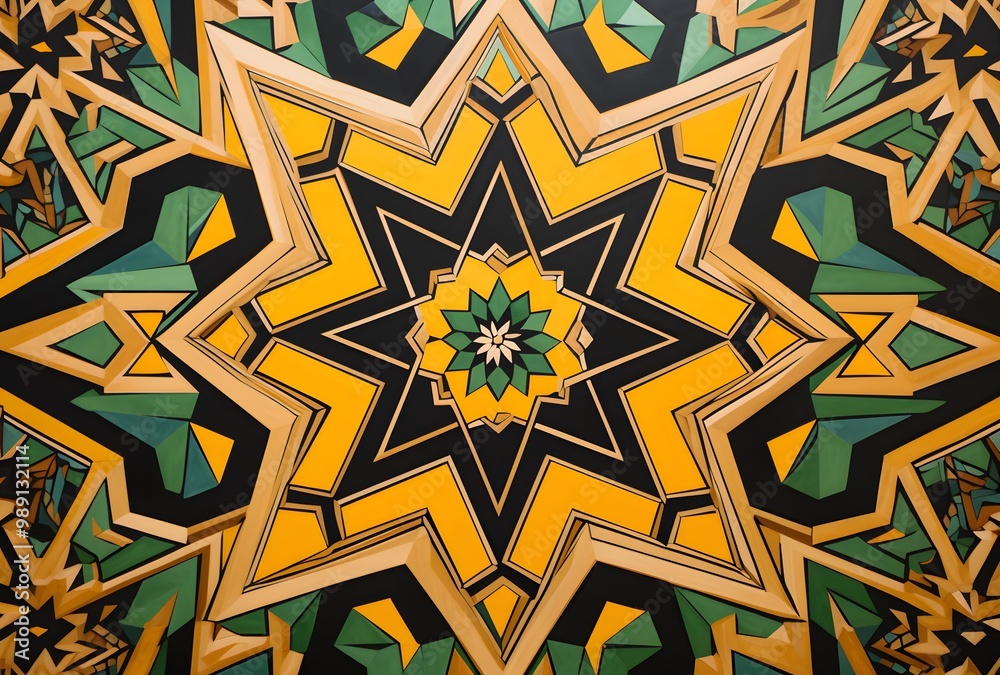 Vibrant Islamic Geometric Pattern with Yellow and Green Hues Vibrant Islamic Geometric Pattern with Yellow and Green Hues