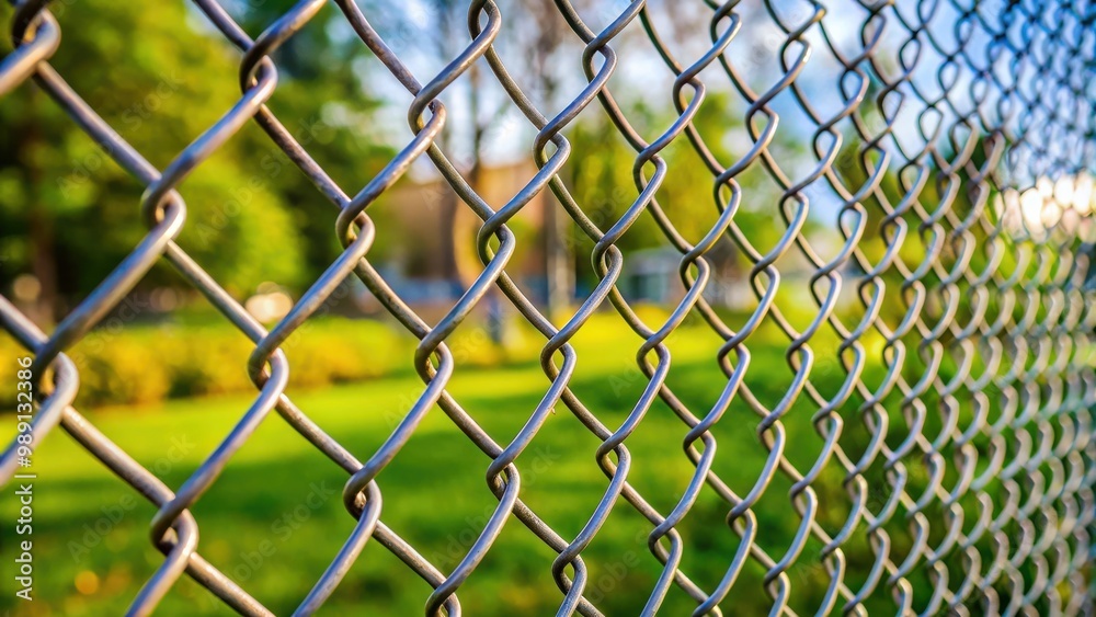 Fototapeta premium Steel wire fence with silver polymer coating, rust-resistant and impact-resistant, perfect for security purposes