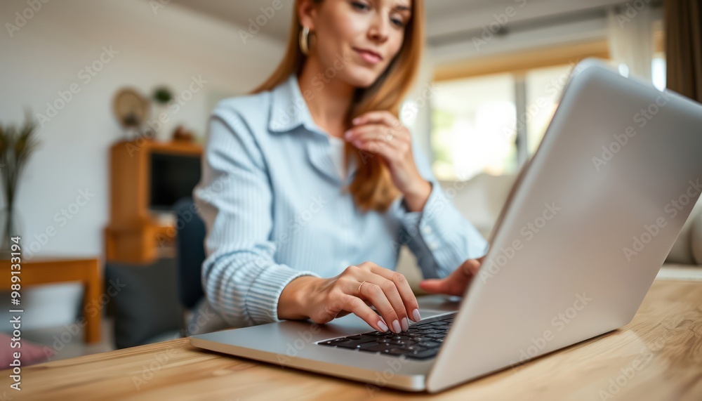 person sitting at a wooden table, typing on a laptop. They are wearing a cozy gray sweater and have long hair. In front of them, there is a green mug, possibly containing a beverage. person sitting at a wooden table, typing on a laptop. They are wearing a cozy gray sweater and have long hair. In front of them, there is a green mug, possibly containing a beverage.