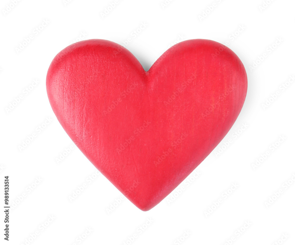 One red decorative heart isolated on white, top view One red decorative heart isolated on white, top view