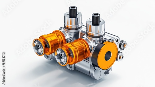 Hydraulic Valve with Orange Accents and Metal Finish