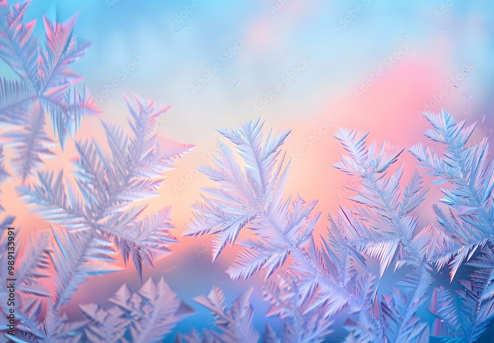 Intricate Frost Patterns On Icy Window At Sunrise Intricate Frost Patterns On Icy Window At Sunrise