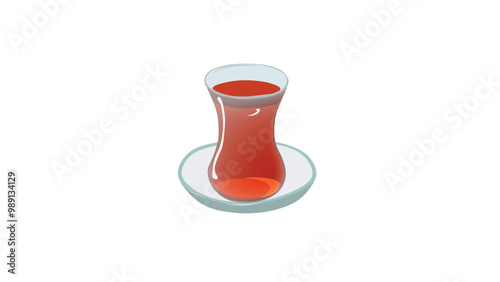 Black tea in glass tea cup vetor illustration. tea in a classic turkish glass. Turkish authentic traditional black tea in the glass	