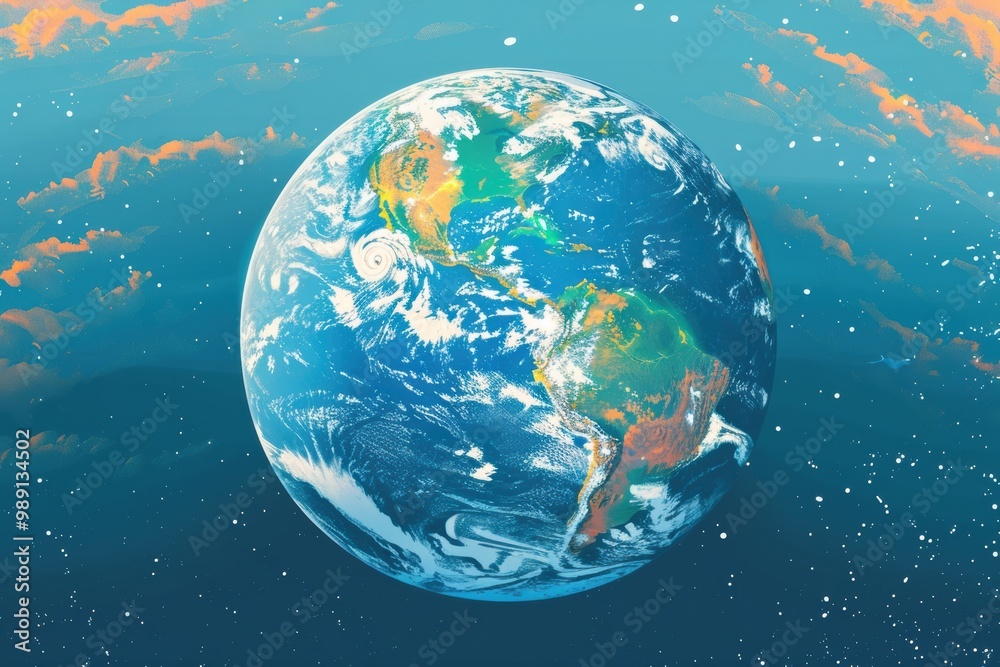 Naklejka premium Earth’s ecosystem under threat: water crisis, overfishing, and carbon emissions.