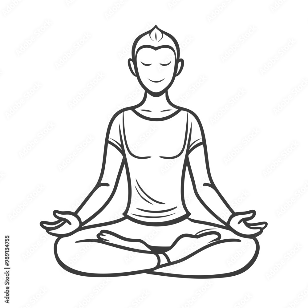 Person in meditation pose, practicing mindfulness, simple outline on white background Person in meditation pose, practicing mindfulness, simple outline on white background