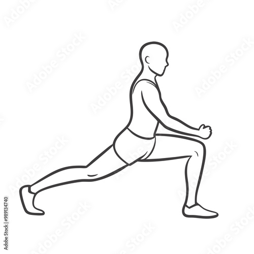 Person performing a lunge exercise, simple outline on white background 