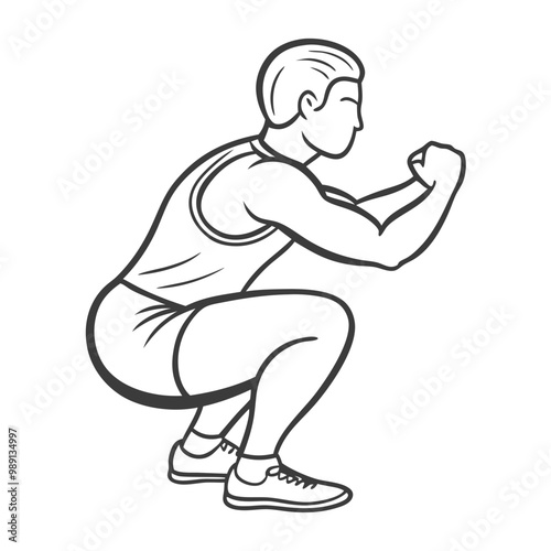 Man performing squat exercise for lower body strength and fitness training