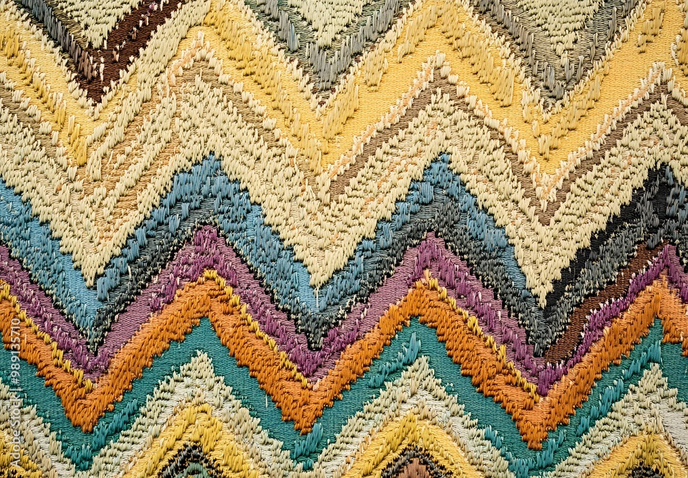 Colorful Zigzag Fabric Texture with Embroidery Colorful Zigzag Fabric Texture with Embroidery