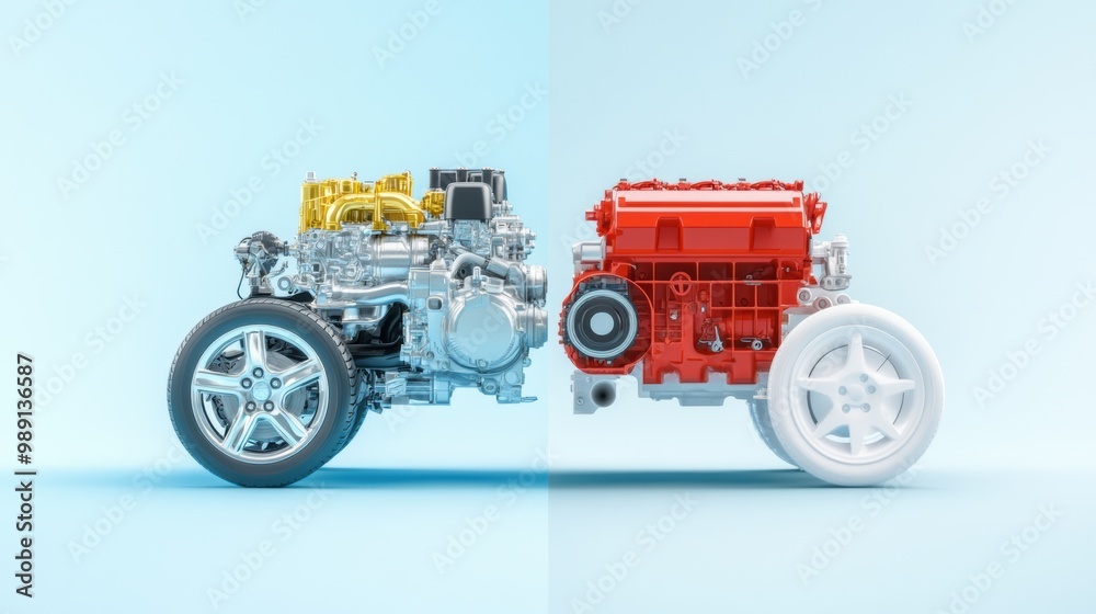 Two Engine Designs on Light Blue Background Two Engine Designs on Light Blue Background