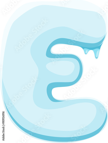 Christmas font or Xmas alphabet, cartoon letter E as ice rock for winter holiday, vector type. Merry Christmas festive typeface or font for greeting with letter E as frozen ice or snow with icicles