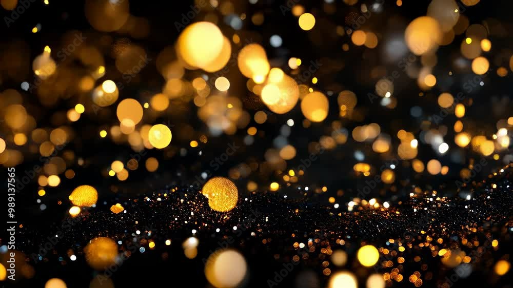 Glittering gold and black bokeh lights on dark festive background, for festive events and celebration backgrounds