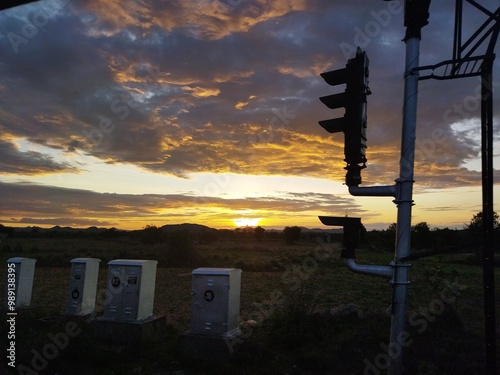 Sunset in train
