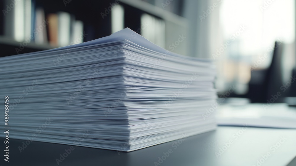 A stack of papers on a desk, suggesting organization and office work. A stack of papers on a desk, suggesting organization and office work.