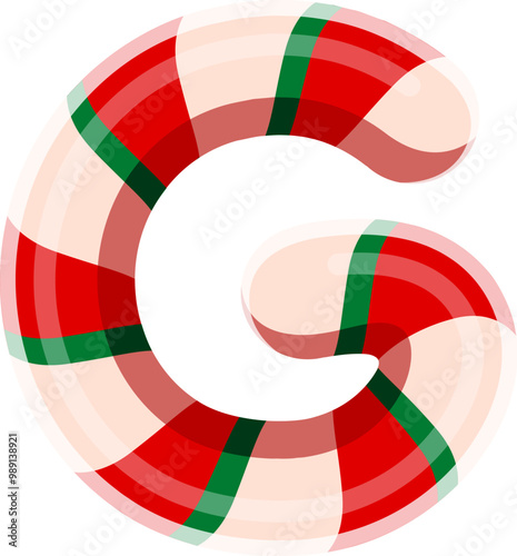Merry Christmas font alphabet, letter G as candy cane for winter holiday, vector cartoon type. Christmas font, festive typeface or New Year alphabet letter G as Xmas candy sweets for English type