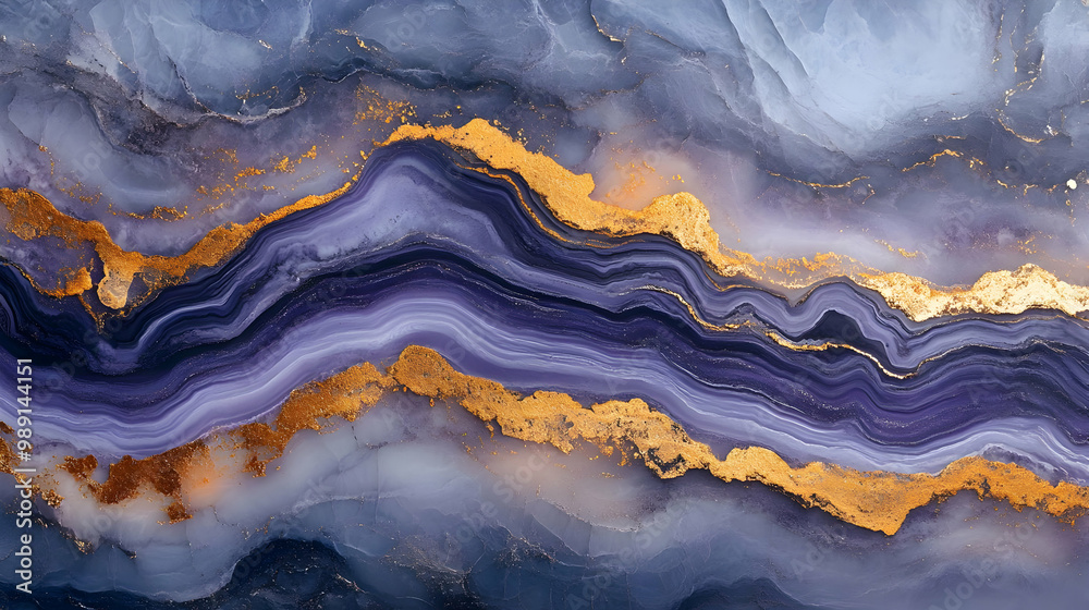 Purple and Gold Abstract Swirls -  Fluid Art, Acrylic Pouring