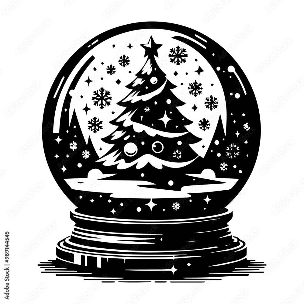 Christmas Snow Globe Silhouette Vector Illustration Christmas Snow Globe Silhouette Vector Illustration