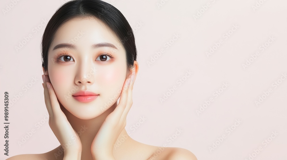 Refined Beauty Portrait of Elegant Young Asian Woman with Flawless Skin and Makeup Refined Beauty Portrait of Elegant Young Asian Woman with Flawless Skin and Makeup