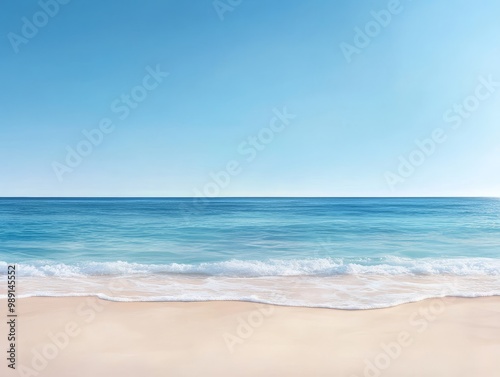 Serene Coastal Landscape with Tranquil Blue Ocean and Soft Sandy Beach