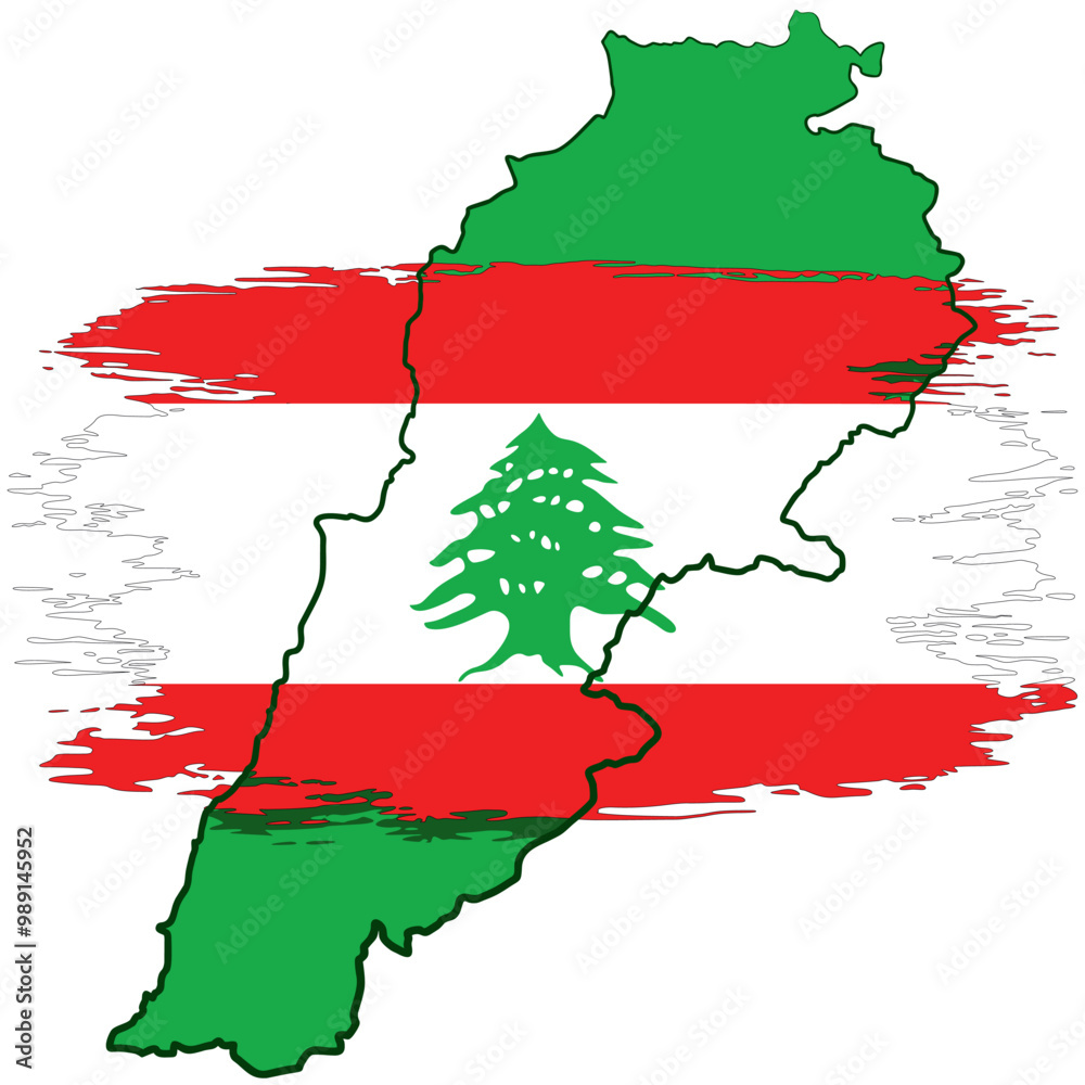Fototapeta premium Lebanon Flag painted with brush on Lebanon Map vector illustration isolated on white 