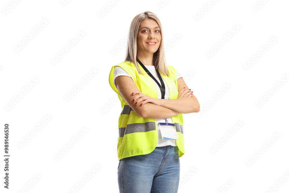 © Ljupco Smokovski - Female officer in a safety vest standing with crossed arms