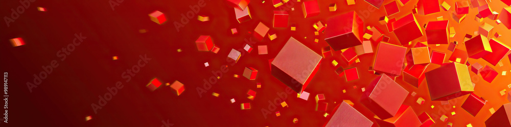 Vibrant Red Abstract Background with Falling Orange Squares Vibrant Red Abstract Background with Falling Orange Squares