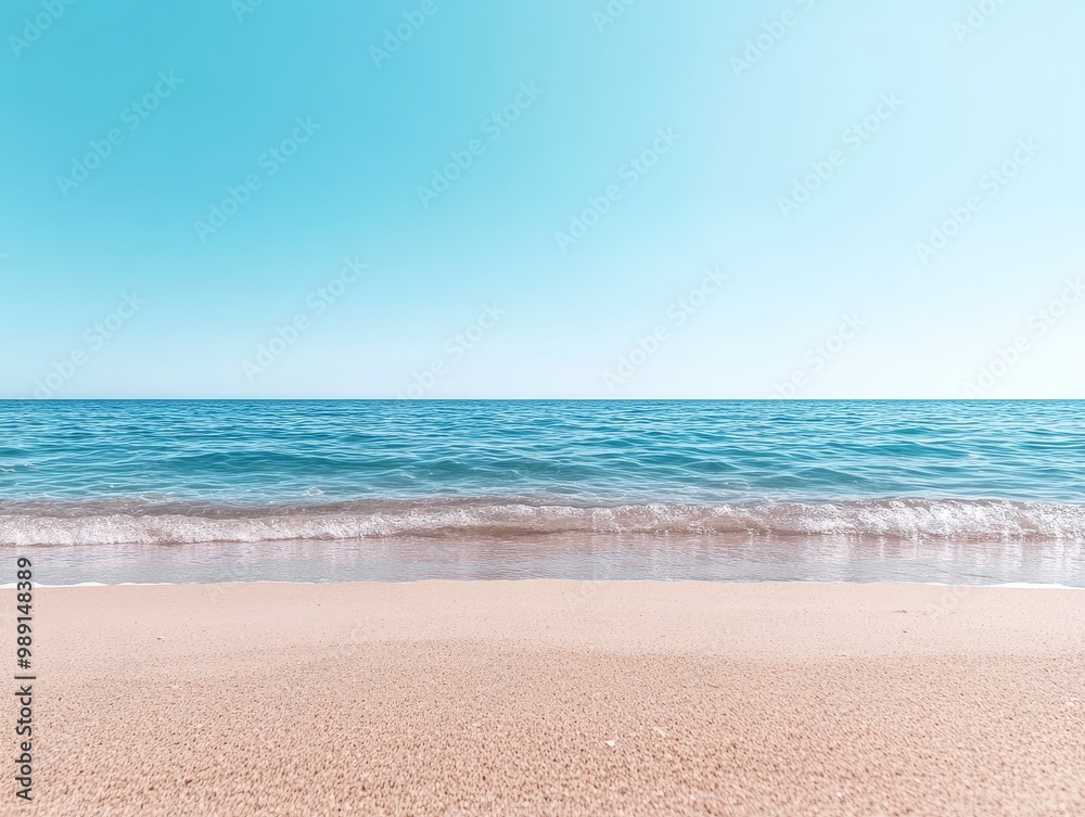 Tranquil Summer Beach with Detailed Sand and Azure Ocean Horizon Tranquil Summer Beach with Detailed Sand and Azure Ocean Horizon
