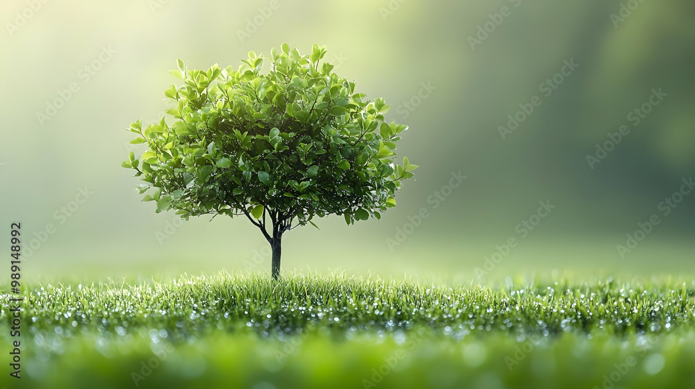A Single Tree Standing Tall in a Green Meadow A Single Tree Standing Tall in a Green Meadow