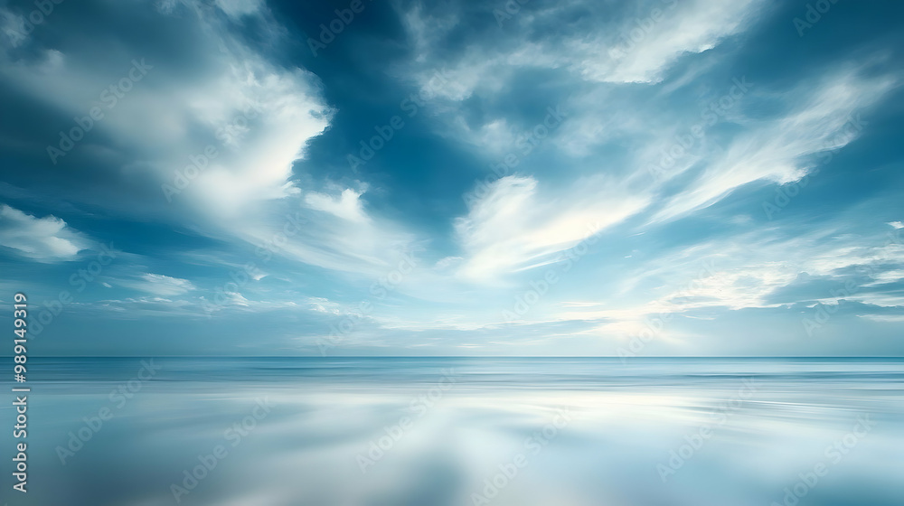 Peaceful Ocean Horizon with White Clouds and Blue Sky Peaceful Ocean Horizon with White Clouds and Blue Sky
