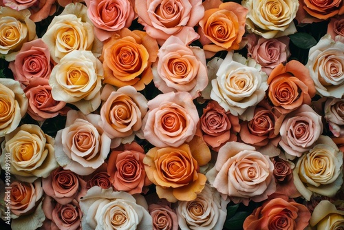 A Close-Up Bouquet of Peach, Cream, and Orange Roses