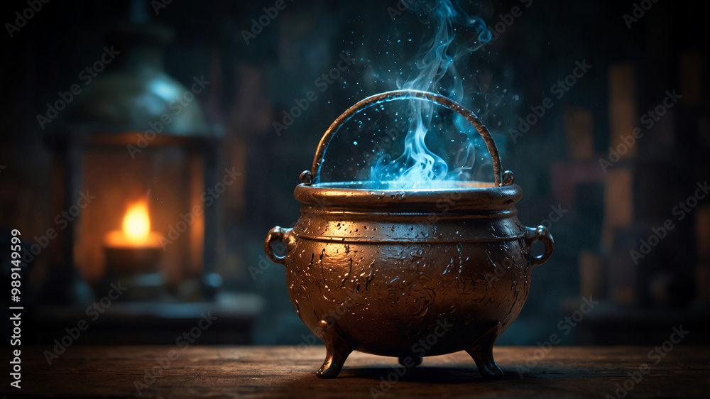 A sorcerer's cauldron boiling a potion A sorcerer's cauldron boiling a potion
